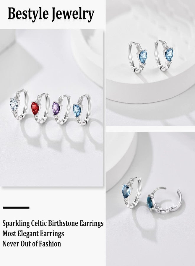 Bestyle Silver Celtic Knot Hoops Love Heart Cubic Zirconia Earrings March Aquamarine Birthstone Hoop Earrings for Women, Hypoallergenic Earrings for Sensitive Ears - Image 3